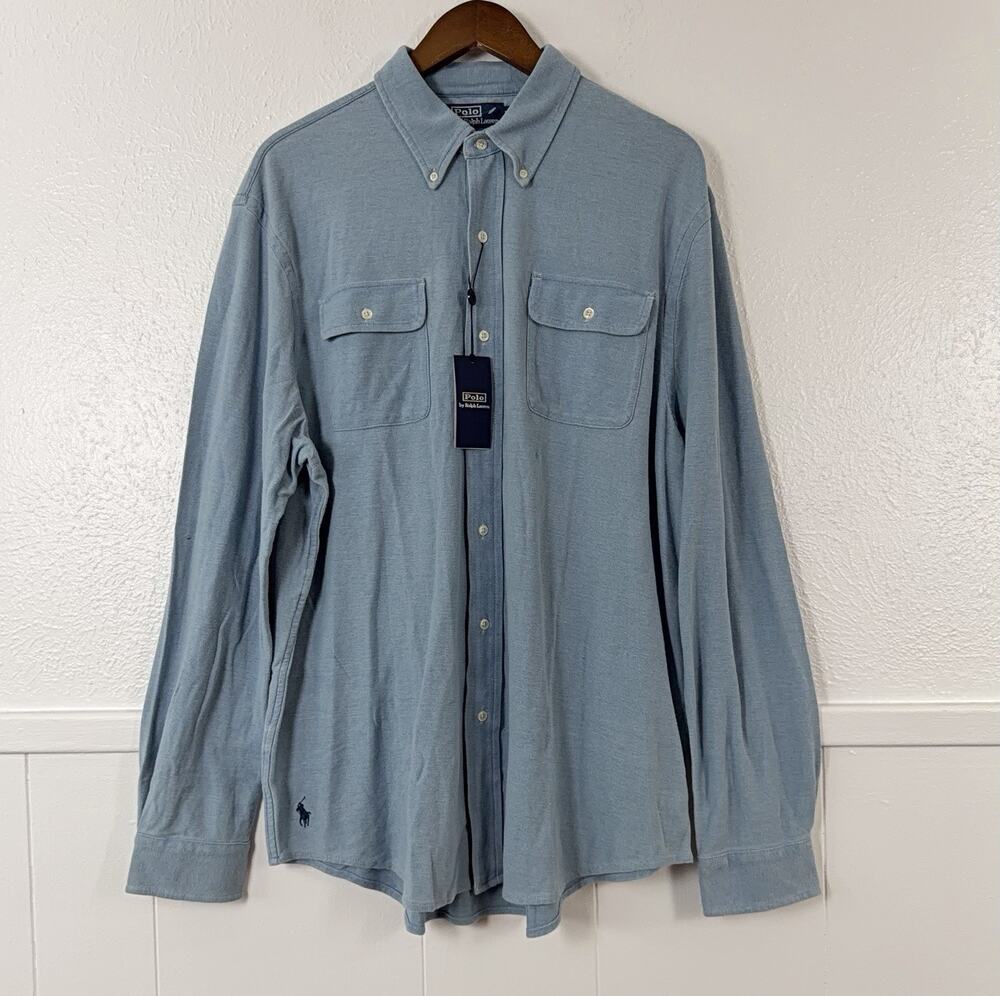 Polo Ralph Lauren Shirt Mens XL Aviator Blue Long Sleeve Stretch Button Front